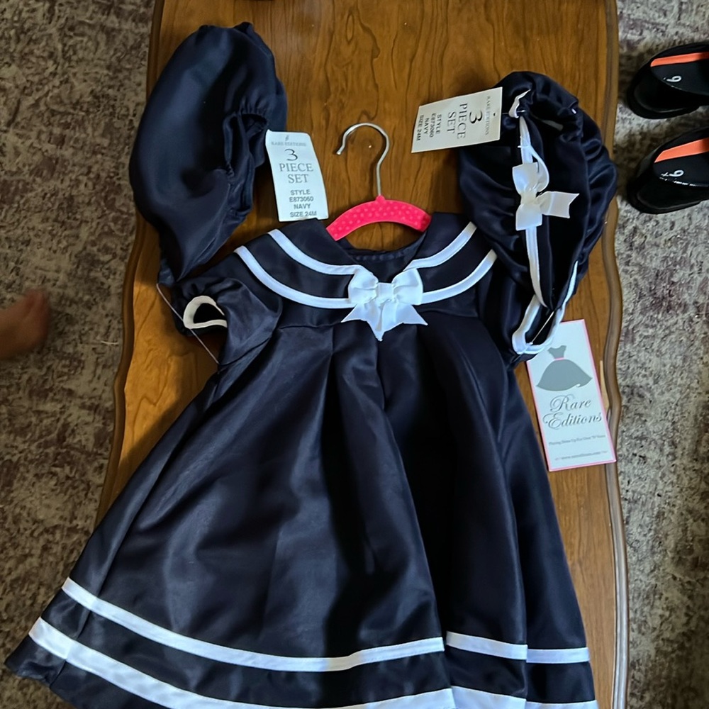 Rare editions Navy Blue Sailor dress. 3 piece set
